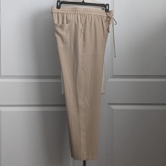 Theory Pants 100% Silk High Waist Drawstring Pull On Pockets Light Tan L NWT - Picture 9 of 13